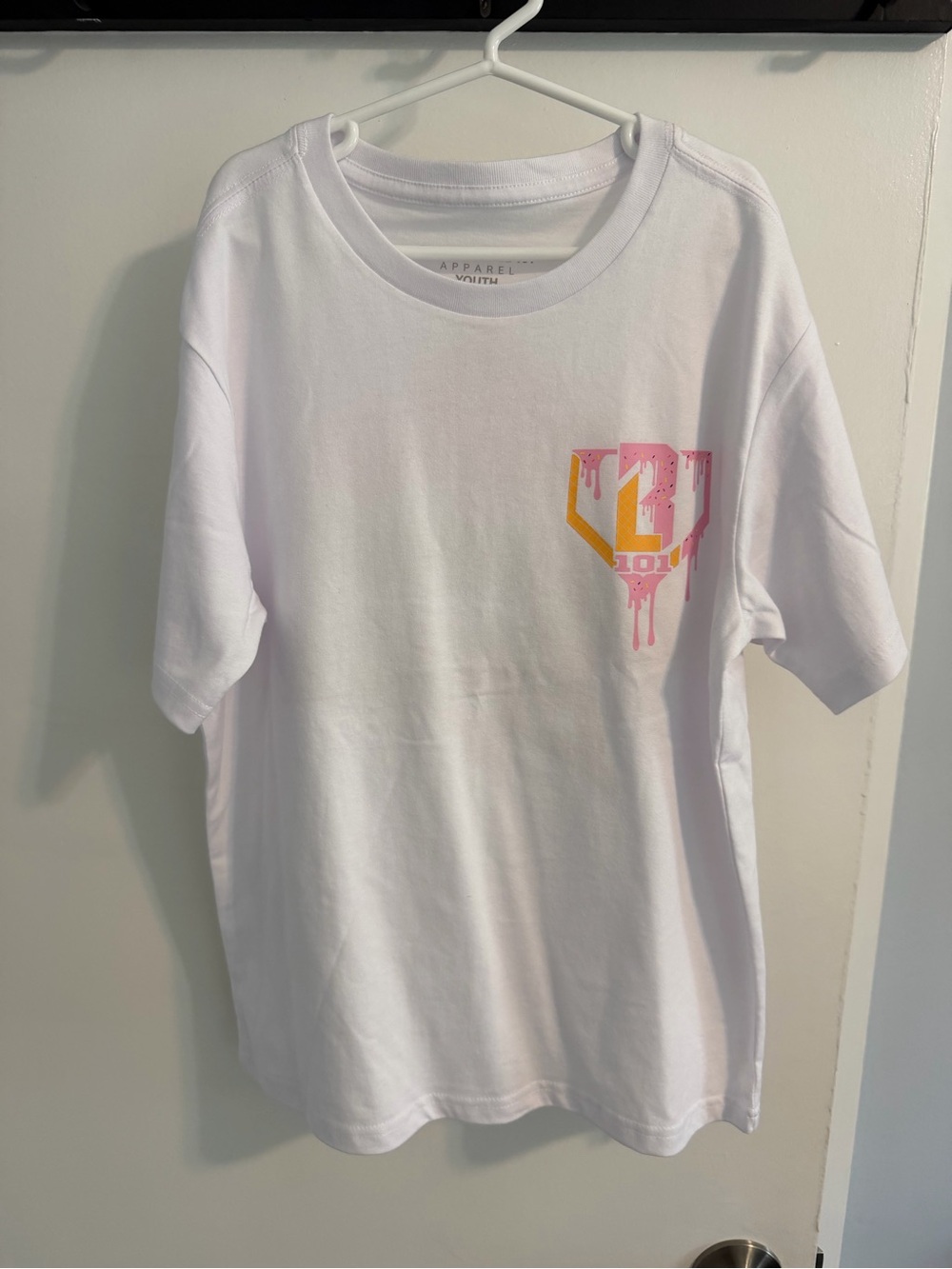 White Kids Short-Sleeve Tee with Pink & Yellow Drip Logo